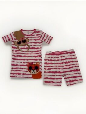 Gymboree Girls Sz 12 Jungle Animal Cotton Pajamas Gymmies Tiger EUC Short Set
